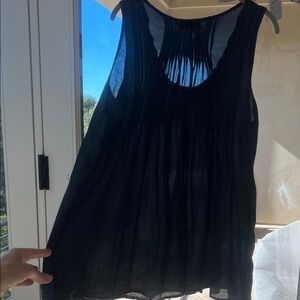 CP SHADES PLEATED PIA Sleeveless Top COTTON/silk, midnight navy, size LARGE